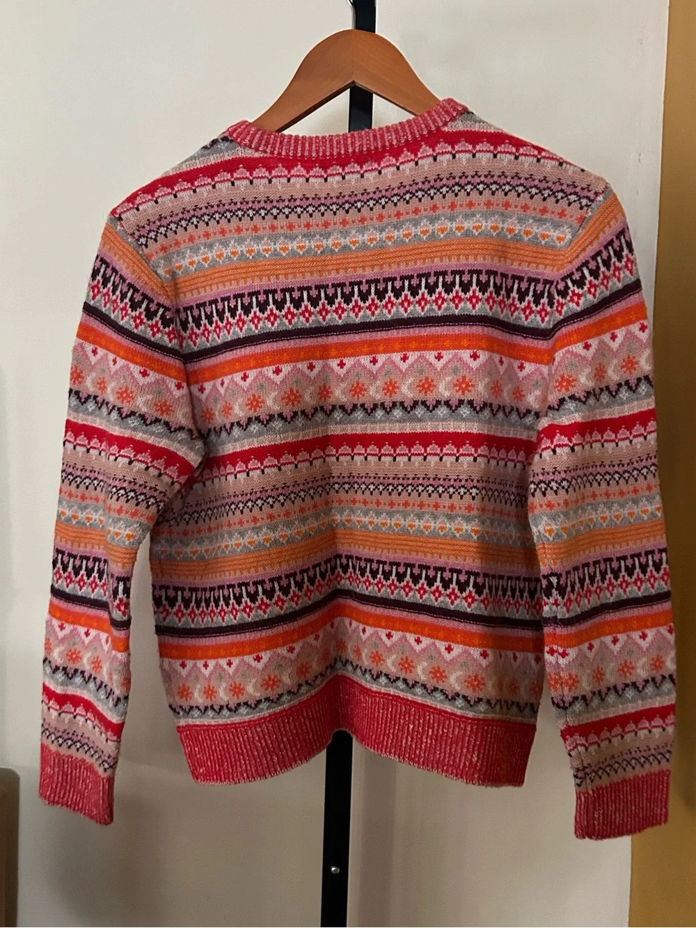 J. Crew Fair‎ Isle Cropped Crewneck Sweater Lambswool Pink Orange Size Small